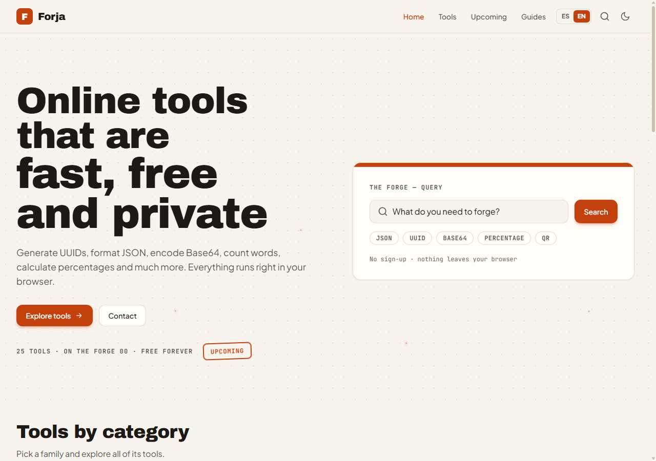 Captura de la web de Forja, plataforma de herramientas online